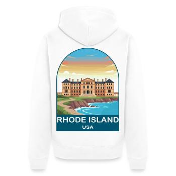 Affiche de voyage vintage Rhode Island USA - Veste à capuche bio Premium Unisexe - blanc - Dos - Thijin (182cm)