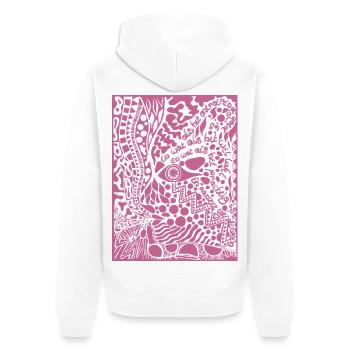 Manifest für Selbstliebe in Pink - Unisex Premium Bio Zip Hoodie - Weiß - Hinten - Thijin (182cm)