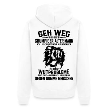 Grumpiger Alter Mann mit Wutproblemen - Unisex Premium Bio Zip Hoodie - Weiß - Hinten - Thijin (182cm)
