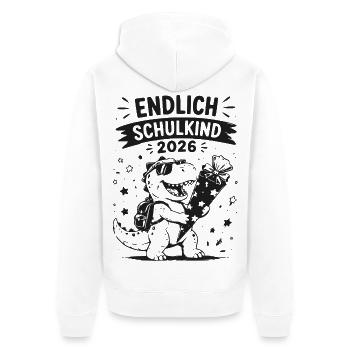 Endlich Schulkind 2026 Dino Feier - Unisex Premium Bio Zip Hoodie - Weiß - Hinten - Thijin (182cm)