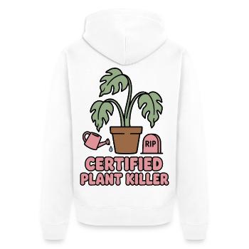 Certified Plant Killer Pflanzenhumor - Unisex Premium Bio Zip Hoodie - Weiß - Hinten - Thijin (182cm)