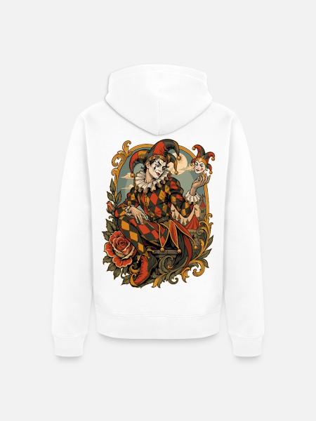 Harlekin der Commedia dell'Arte - Unisex Premium Bio Zip Hoodie - Weiß