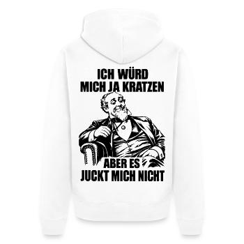 Lustiger Spruch Ich würde mich ja kratzen aber es  - Unisex Premium Bio Zip Hoodie - Weiß - Hinten - Thijin (182cm)