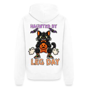 Vom Beintag-Halloween-Kater heimgesucht - Unisex Premium Bio Zip Hoodie - Weiß - Hinten - Thijin (182cm)
