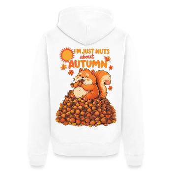 Nuts About Autumn | Dickes Eichhörnchen Design - Unisex Premium Bio Zip Hoodie - Weiß - Hinten - Thijin (182cm)