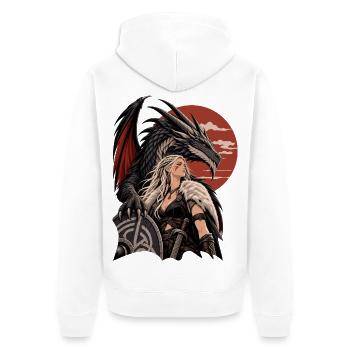 Ästhetik Nordische Drachenkönigin - Unisex Premium Bio Zip Hoodie - Weiß - Hinten - Thijin (182cm)