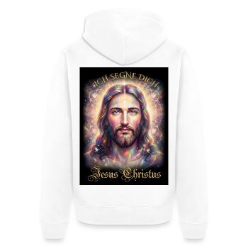 Jesus Christus Ich segne Dich - Unisex Premium Bio Zip Hoodie - Weiß - Hinten - Thijin (182cm)