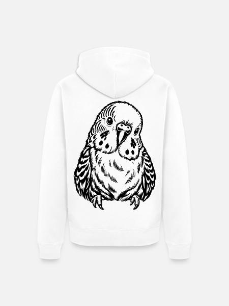 Wellensittich – Schwarz Weiß Vogelporträt - Unisex Premium Bio Zip Hoodie - Weiß