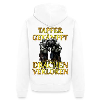 tapfer gekaempt JGA - Unisex Premium Bio Zip Hoodie - Weiß - Hinten - Thijin (182cm)