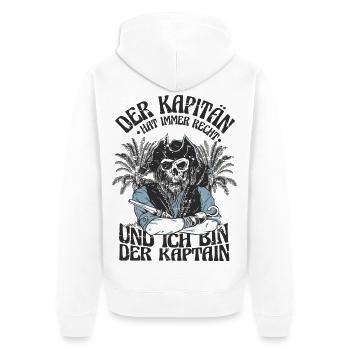 Der Kapitän hat immer recht ! - Unisex Premium Bio Zip Hoodie - Weiß - Hinten - Thijin (182cm)