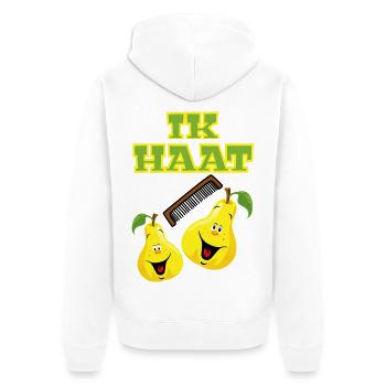 Ich hasse Camping. Bild von Kamm und Birnen * - Unisex Premium Bio Zip Hoodie - Weiß - Hinten - Thijin (182cm)