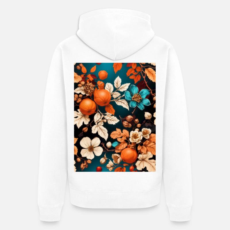 Fleurs d’automne avec mandarines et noix - Veste à capuche bio Premium Unisexe - blanc