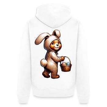 Osterhase Bär – Süßes Plüschtier mit Eierkorb - Unisex Premium Bio Zip Hoodie - Weiß - Hinten - Thijin (182cm)