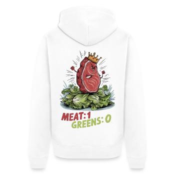 Meat 1, Greens 0 - Unisex Premium Organic Zip Hoodie - white - Back - Thijin (182cm)