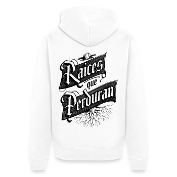 Raíces que Perduran - Unisex Premium Organic Zip Hoodie - white - Back - Thijin (182cm)