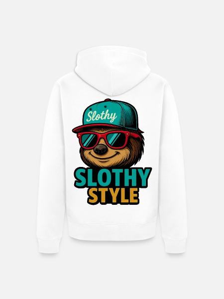 Slothy Style – Sloth Streetwear - Unisex Premium Bio Zip Hoodie - Weiß