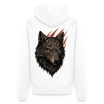 Intricate Tribal Wolf Portrait - Unisex Premium Organic Zip Hoodie - white - Back - Thijin (182cm)