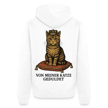Katze geduldet – Fun Shirt - Unisex Premium Bio Zip Hoodie - Weiß - Hinten - Thijin (182cm)