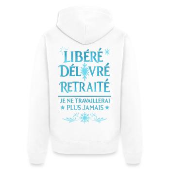 Released, Delivered, Retired - Unisex Premium Organic Zip Hoodie - white - Back - Thijin (182cm)