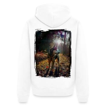 Husky au coucher du soleil dans la forêt - Veste à capuche bio Premium Unisexe - blanc - Dos - Thijin (182cm)