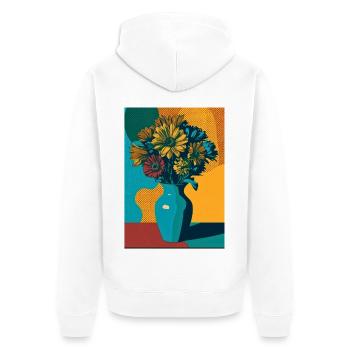 Pop Art Blumen auf blauer Vase - Unisex Premium Bio Zip Hoodie - Weiß - Hinten - Thijin (182cm)