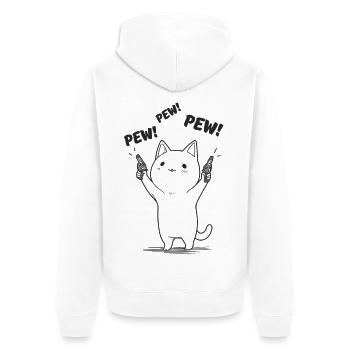 Kätzchen mit Pew Pew - Unisex Premium Bio Zip Hoodie - Weiß - Hinten - Thijin (182cm)