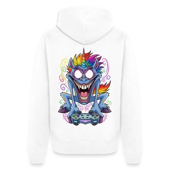 Licorne folle de jeu avec manette Gamer - Veste à capuche bio Premium Unisexe - blanc - Dos - Thijin (182cm)