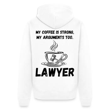 Café fort, arguments aussi – chemise d’avocat - Veste à capuche bio Premium Unisexe - blanc - Dos - Thijin (182cm)