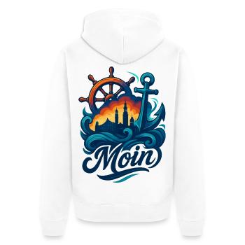 Hamburg Moin Stadt Silhouette Anker Hafen Geschenk - Unisex Premium Bio Zip Hoodie - Weiß - Hinten - Thijin (182cm)