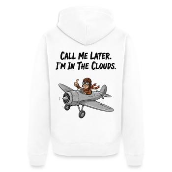 Aviator Saying: Now in the Clouds Pilot Style - Unisex Premium Organic Zip Hoodie - white - Back - Thijin (182cm)