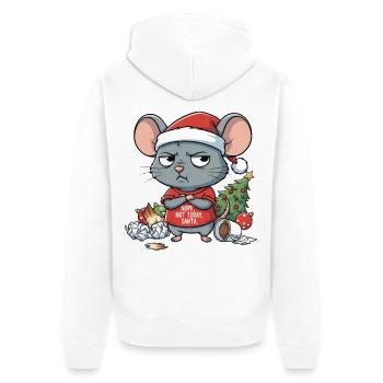 Grimmige Weihnachtmaus mit lustigem Spruch - Unisex Premium Bio Zip Hoodie - Weiß - Hinten - Thijin (182cm)