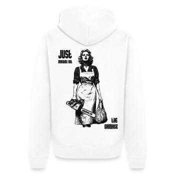 Putzfrau mit Kettensäge Noir - Unisex Premium Bio Zip Hoodie - Weiß - Hinten - Thijin (182cm)