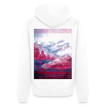 Psy-Art | Tempel im Himalaya - Unisex Premium Bio Zip Hoodie - Weiß - Hinten - Thijin (182cm)