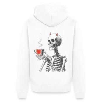 Teuflisches Kaffee-Skelett - Unisex Premium Bio Zip Hoodie - Weiß - Hinten - Thijin (182cm)
