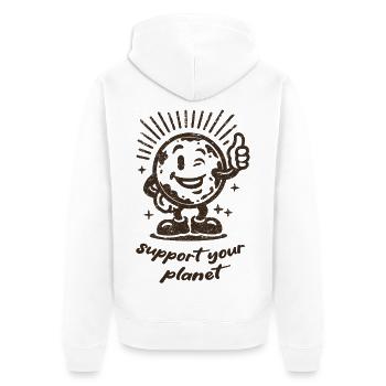 Support Your Planet Motiv - Unisex Premium Bio Zip Hoodie - Weiß - Hinten - Thijin (182cm)