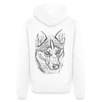 Wolfsblick Graustufen Illustration - Unisex Premium Bio Zip Hoodie - Weiß - Hinten - Thijin (182cm)