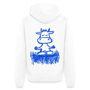 Zen-Kuh auf der Wiese - Unisex Premium Bio Zip Hoodie - Weiß - Hinten - Thijin (182cm)