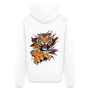 Roaring Tiger Wild Claw - Unisex Premium Organic Zip Hoodie - white - Back - Thijin (182cm)