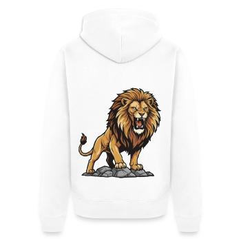 Lion on his Rock (King of the Jungle) - Unisex Premium Organic Zip Hoodie - white - Back - Thijin (182cm)