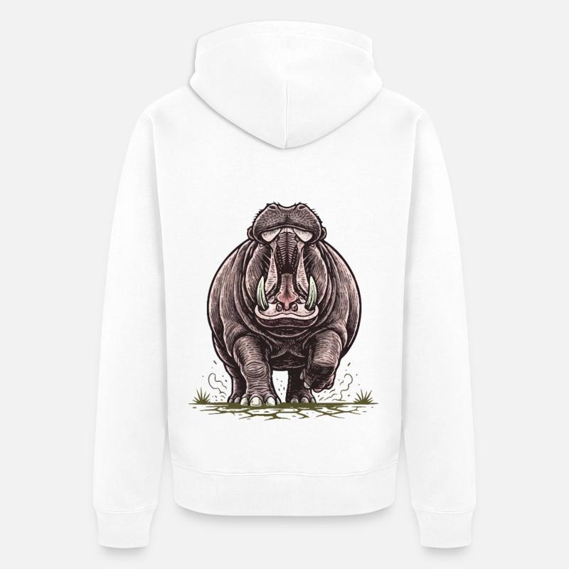 Hippopotame en Charge Puissance Sauvage - Veste à capuche bio Premium Unisexe - blanc
