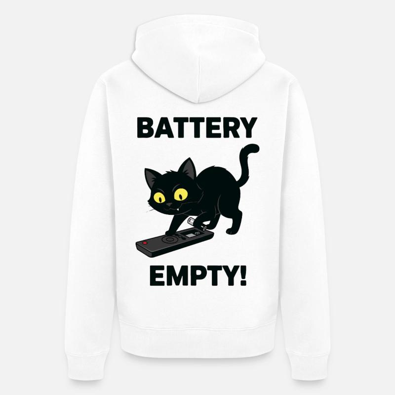 Battery Empty Chat Télécommande Humour - Veste à capuche bio Premium Unisexe - blanc