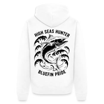 Sea Fishing Tuna Bluefin Hunter - Unisex Premium Organic Zip Hoodie - white - Back - Thijin (182cm)