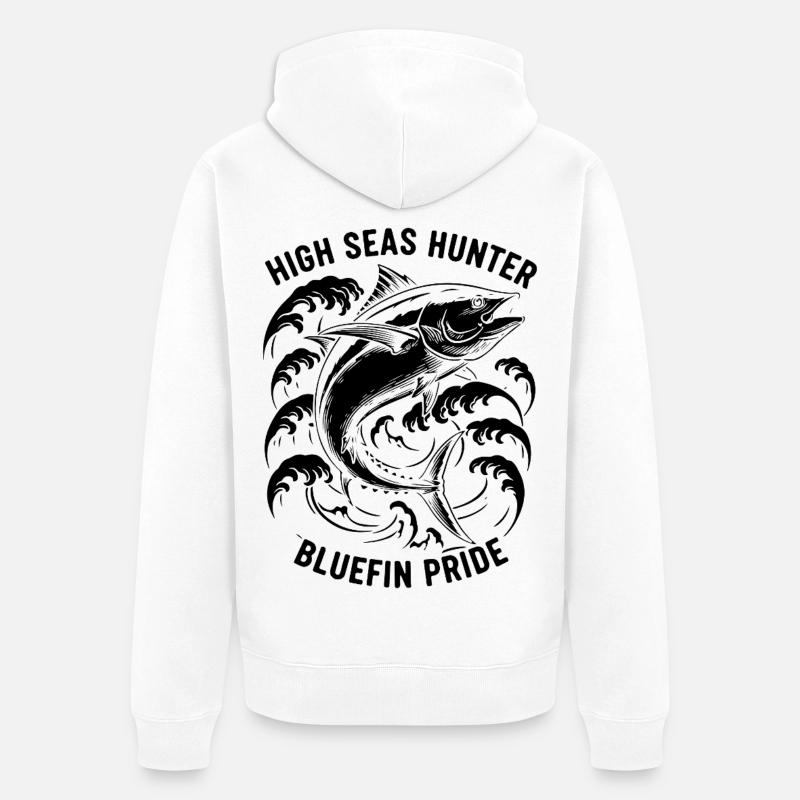 Pêche Mer Thon Bluefin Hunter - Veste à capuche bio Premium Unisexe - blanc