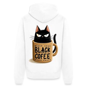 Schwarze Katze im Kaffeebecher - Unisex Premium Bio Zip Hoodie - Weiß - Hinten - Thijin (182cm)