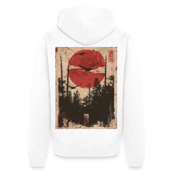 Roter Sonnenwald Ukiyo-e Waldlandschaft - Unisex Premium Bio Zip Hoodie - Weiß - Hinten - Thijin (182cm)