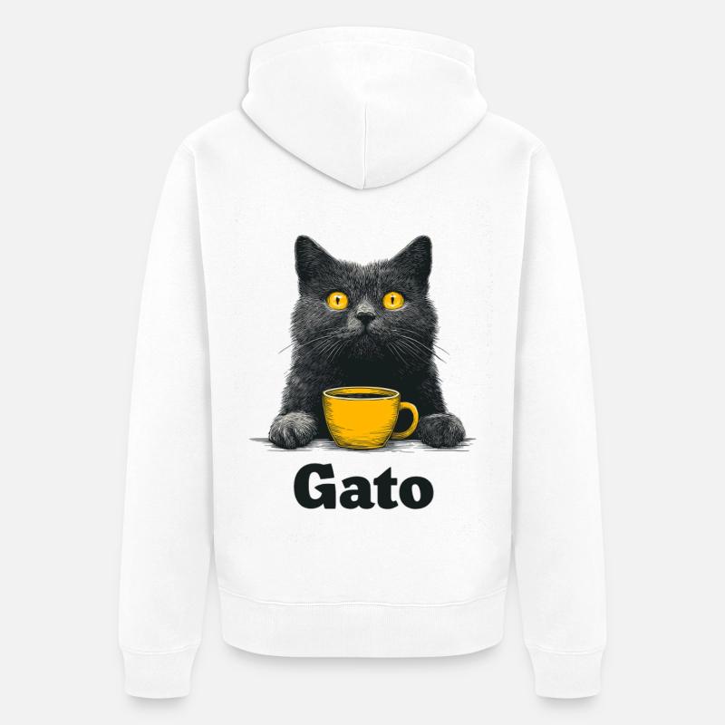 Gato Kaffee Blick Katze - Unisex Premium Bio Zip Hoodie - Weiß
