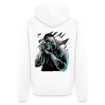 Fotograf mit Kamera Männer Motiv - Unisex Premium Bio Zip Hoodie - Weiß - Hinten - Thijin (182cm)