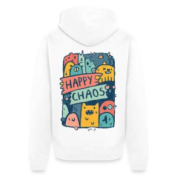 Happy Chaos Monsters - Unisex Premium Bio Zip Hoodie - Weiß - Hinten - Thijin (182cm)