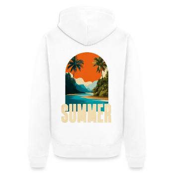 Tropischer Sommerstrand - Unisex Premium Bio Zip Hoodie - Weiß - Hinten - Thijin (182cm)