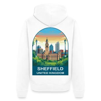 Sheffield Skyline UK Steel City Illustration - Unisex Premium Organic Zip Hoodie - white - Back - Thijin (182cm)